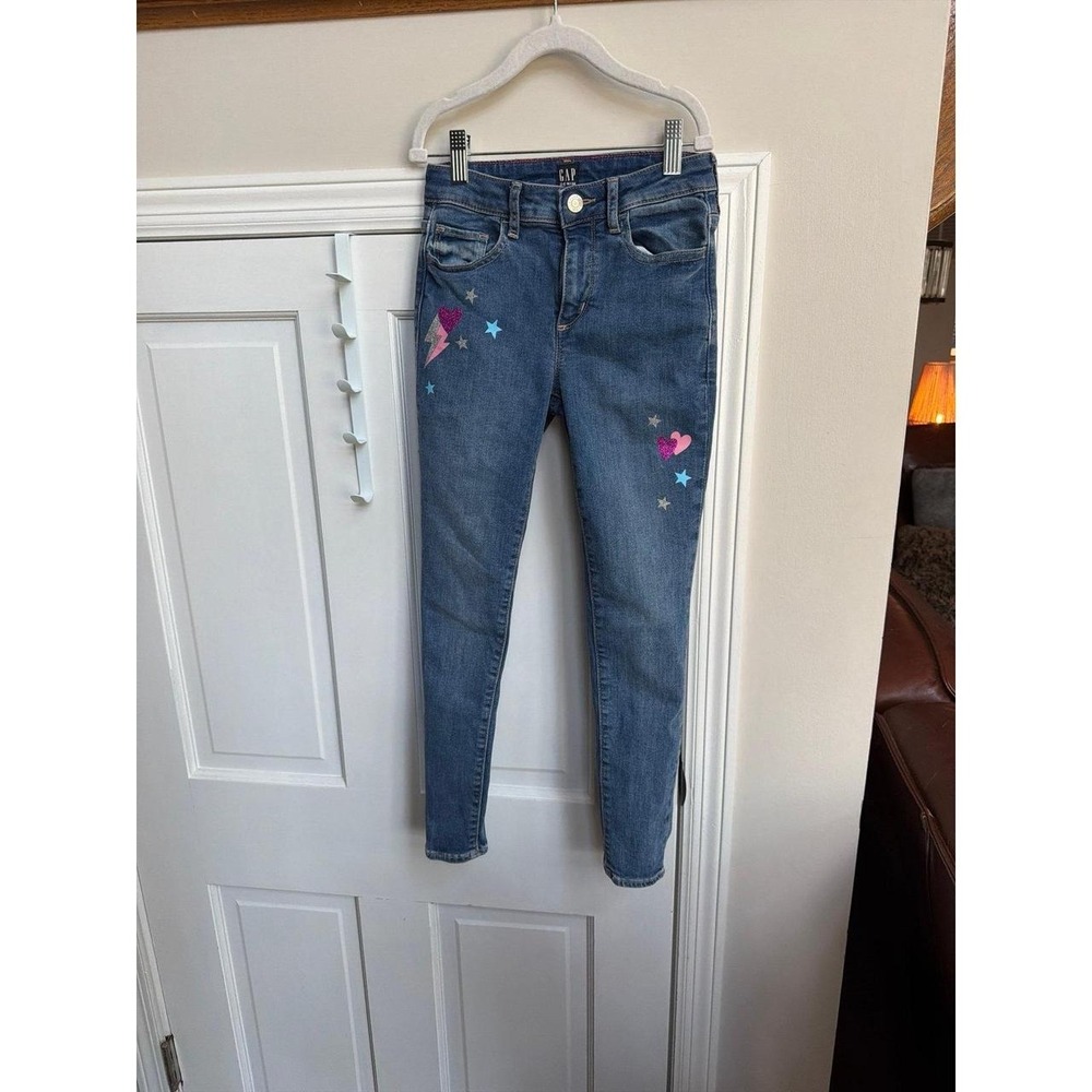 GAP Girls Skinny Jeans with Pink Heart and Star Embroidery 8
